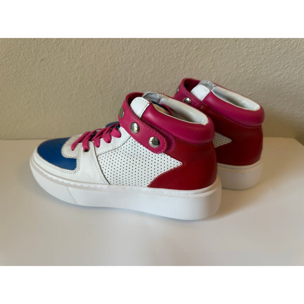 NWT Rebecca Minkoff Colorblock Leather Lace-Up Sneakers White/Pink/Blue Womens 6 - Picture 3 of 6